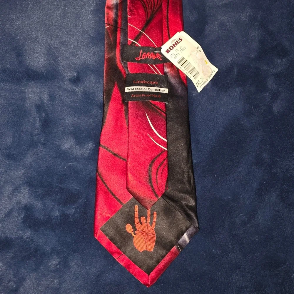 J. Garcia Silk Tie Red Black Abstract Landscape Watercolor Artist Proof No 8 NWT